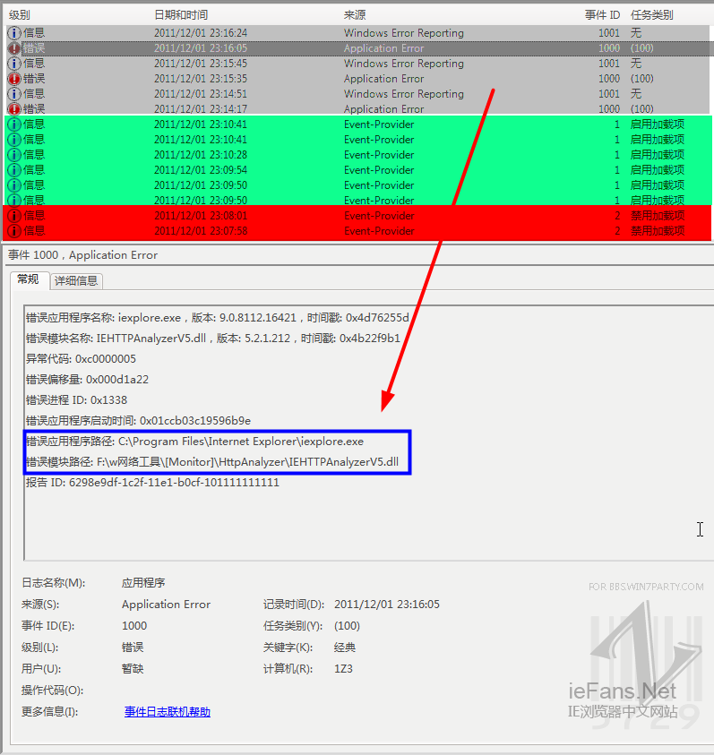 事件查看器中的 IEAnylize 錯(cuò)誤信息